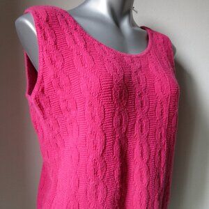 Pullover sweater vest, hot pink 100% cotton, hotpink jacquard knit with ribbing